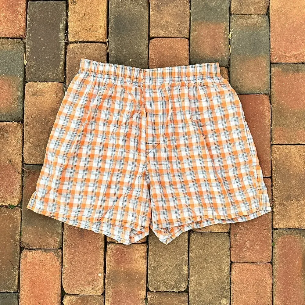 Orange and White Hanes Tagless Plaid Boxers